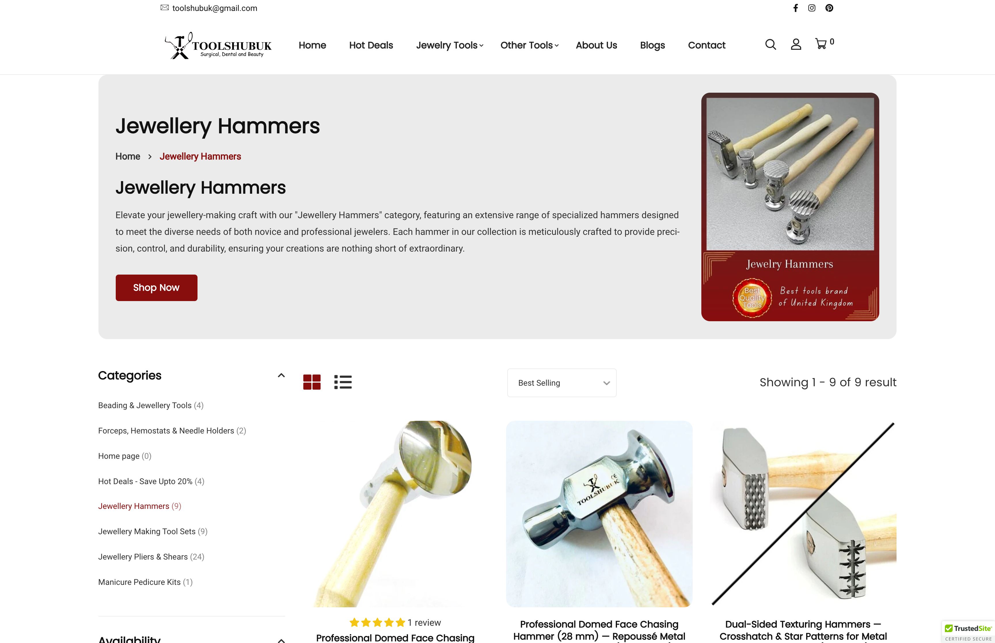 Shopify store of Jewelry tools in UK screenshot 2