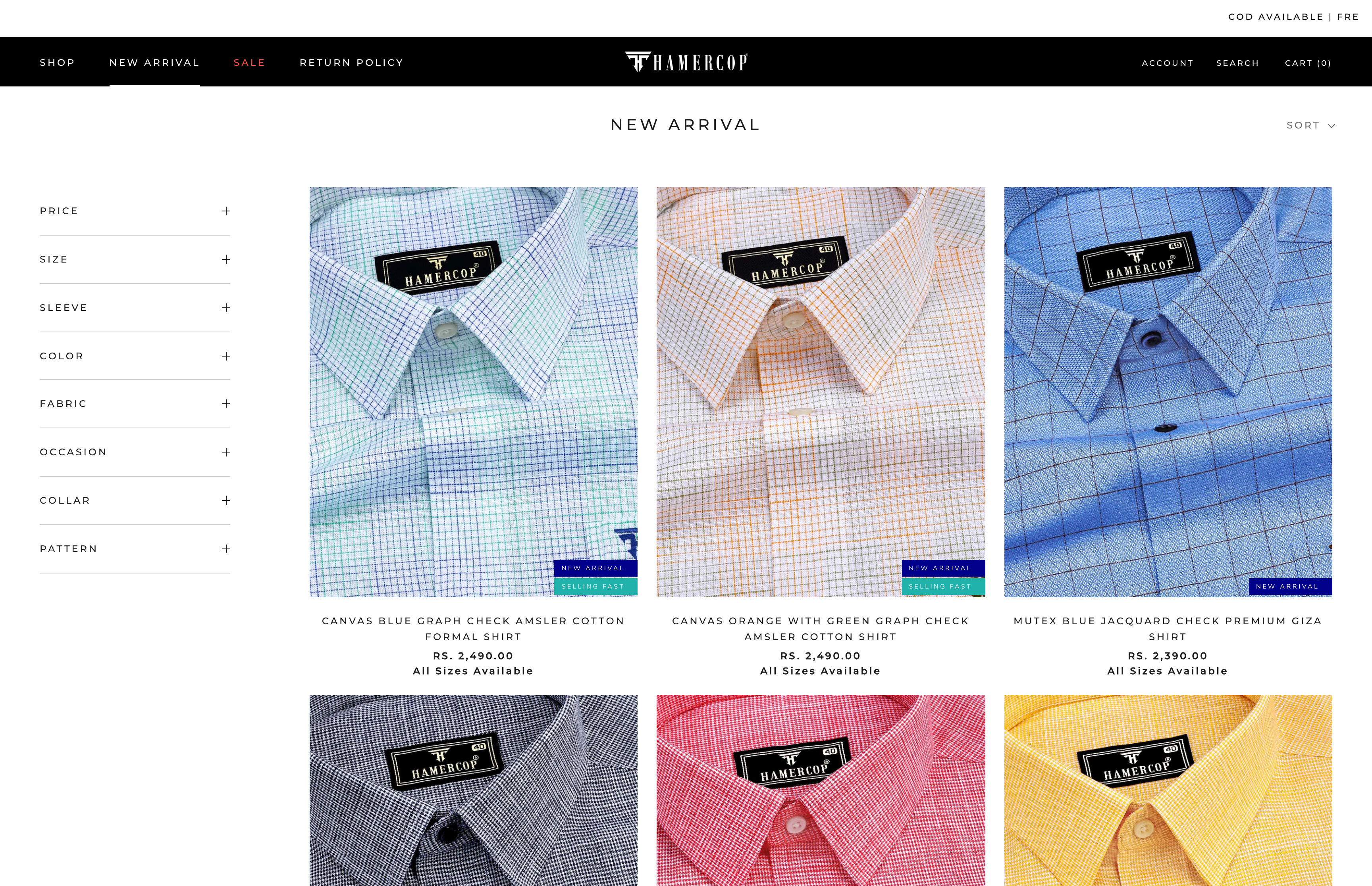 Online Men's clothing selling website screenshot