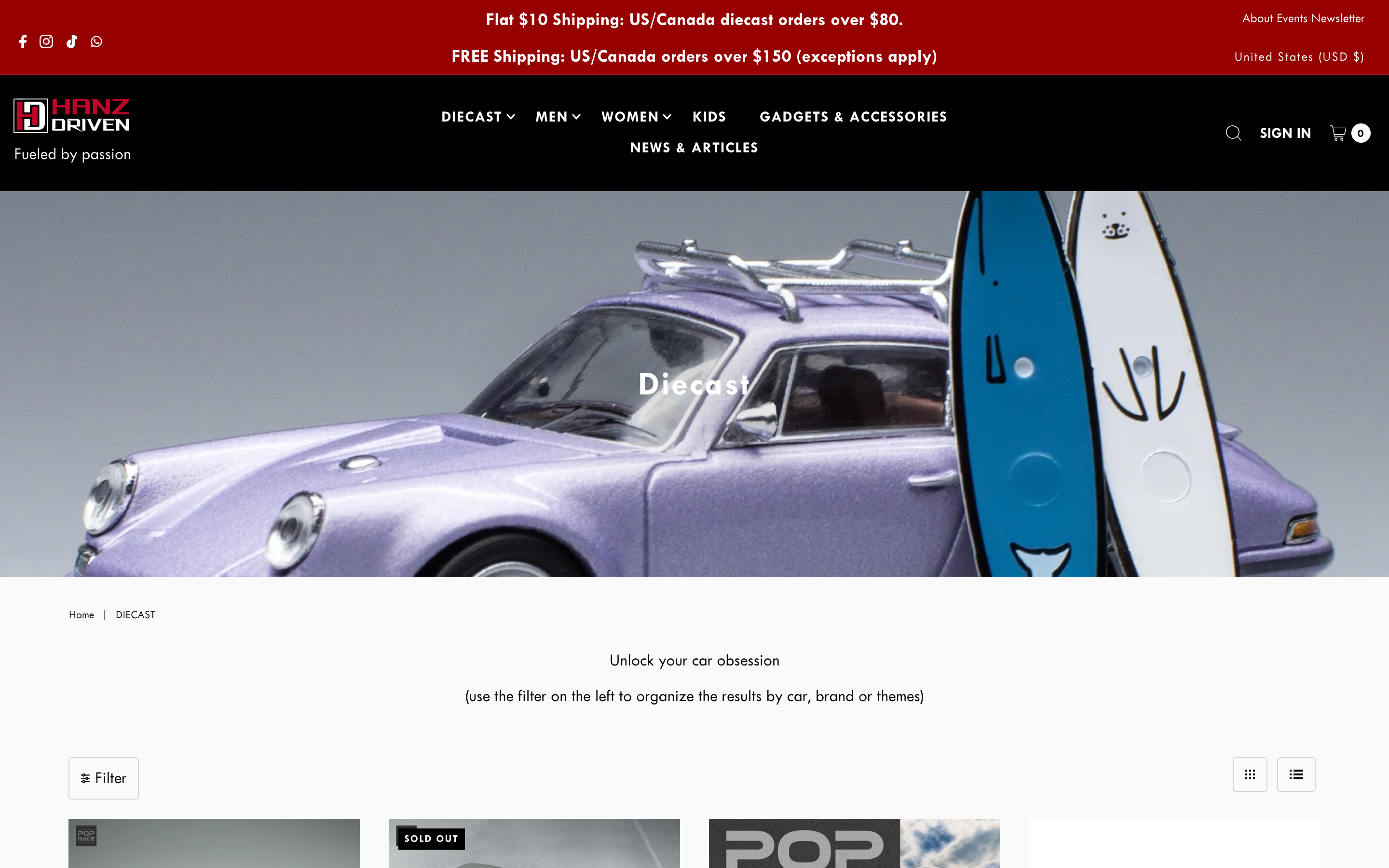 Shopify Store for Hanz Driven: Die-Cast Car Models and Merchandise