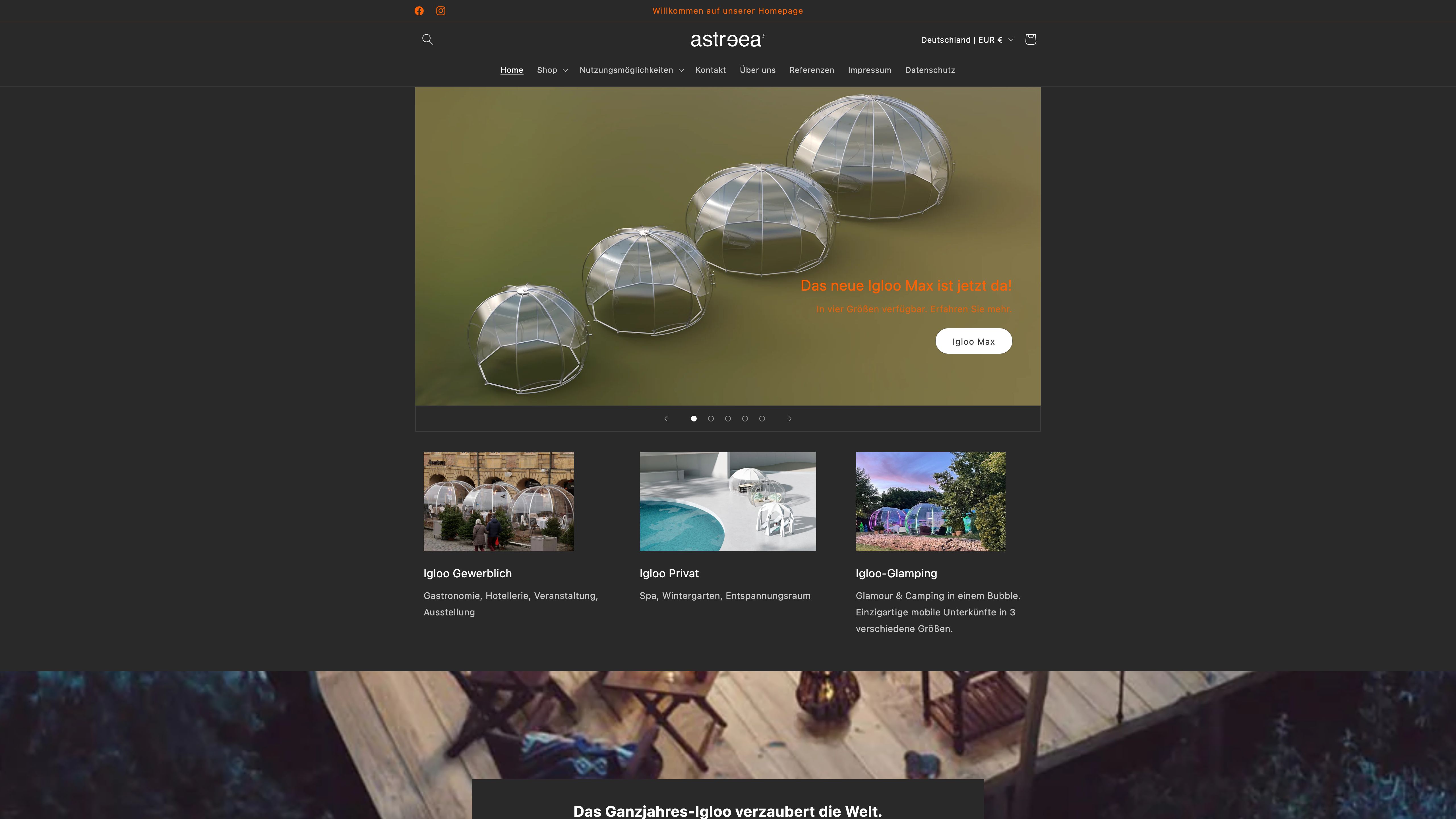 Astreea Igloo official distribuitor website for Germany and Austria screenshot